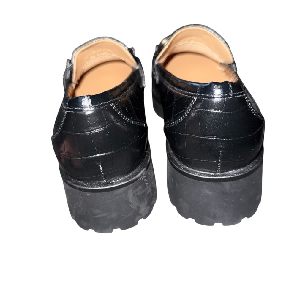 Nine West Black Croc Embossed Loafer Flats with Metal Bit Slip-on Gold Hardware - Picture 4 of 5